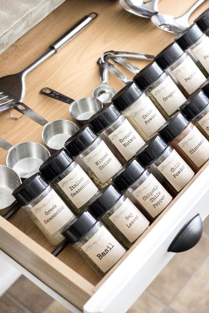 spice jar organization and printable labels