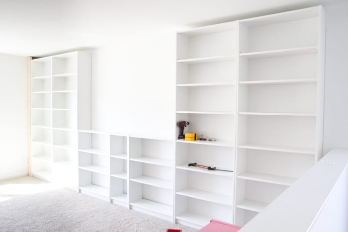 DIY built ins using IKEA bookcases