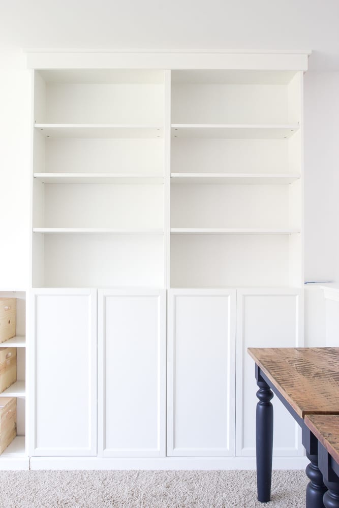 DIY Built Ins from IKEA Billy Bookcases + One Room Challenge Week 2 | blesserhouse.com - A step-by-step tutorial for how to make professional looking built in bookshelves using IKEA Billy bookcases for vertical storage.