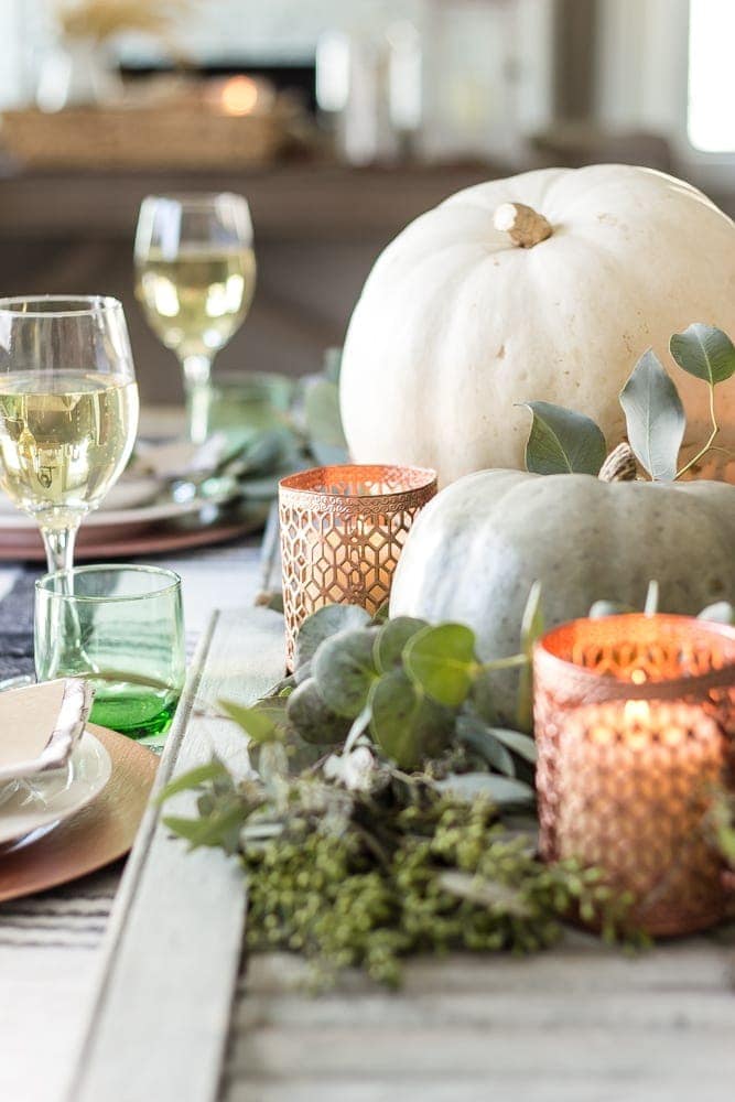 Green and Copper Thanksgiving Tablescape + Printable