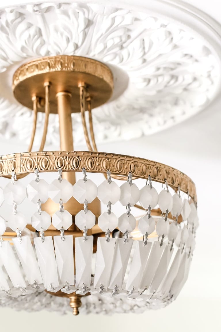 Antique Gold Frosted Crystal Light Fixture Makeover