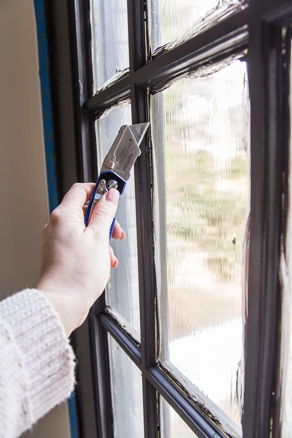 cutting masking liquid away from a french door window pane