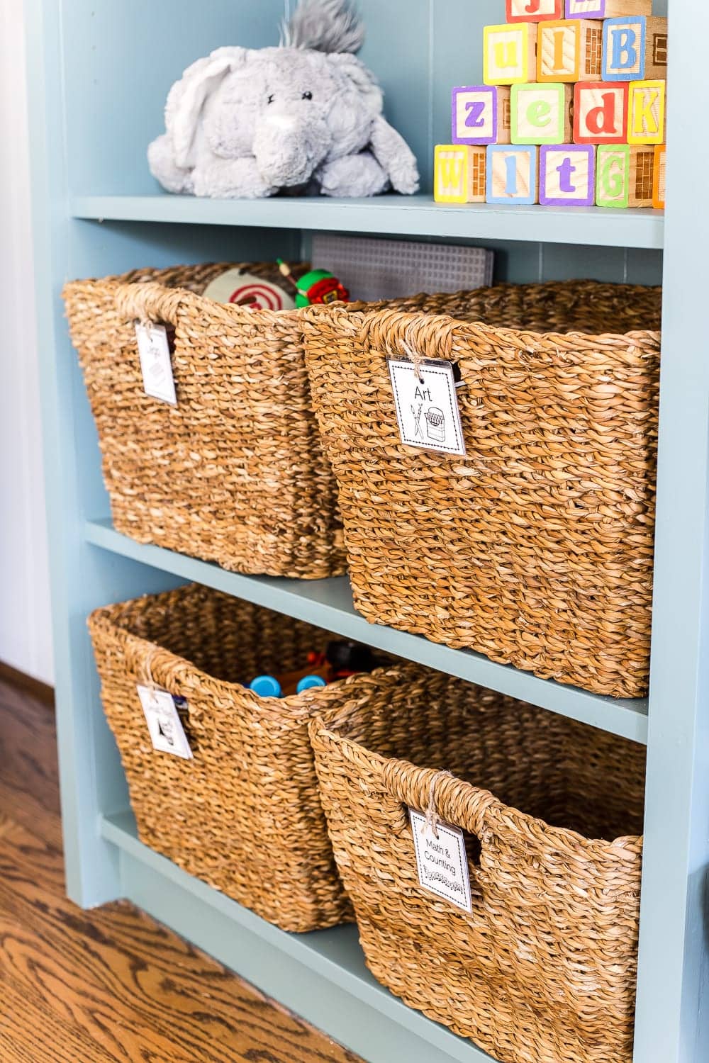 toy organization and playroom storage with printable labels