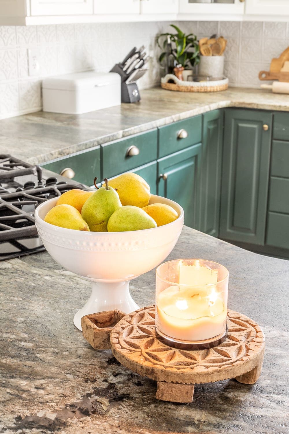 candle and fruit bowl for kitchen counter decor