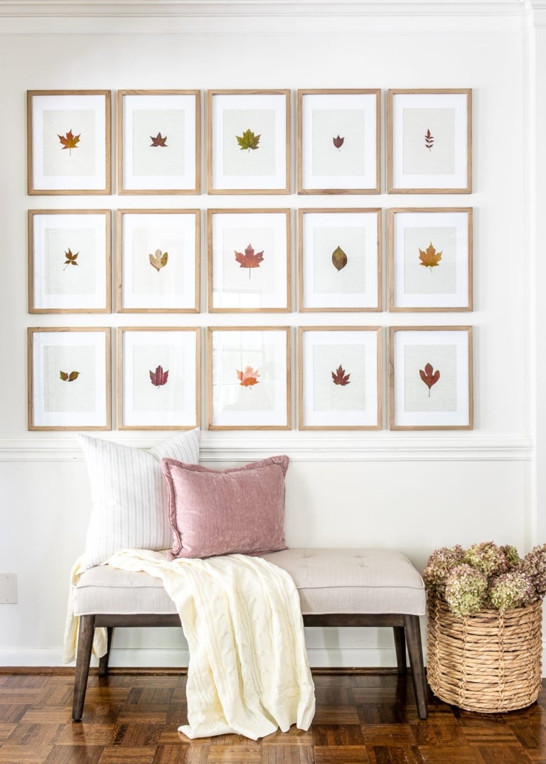 Pressed Leaf Gallery Wall and Fall Entryway
