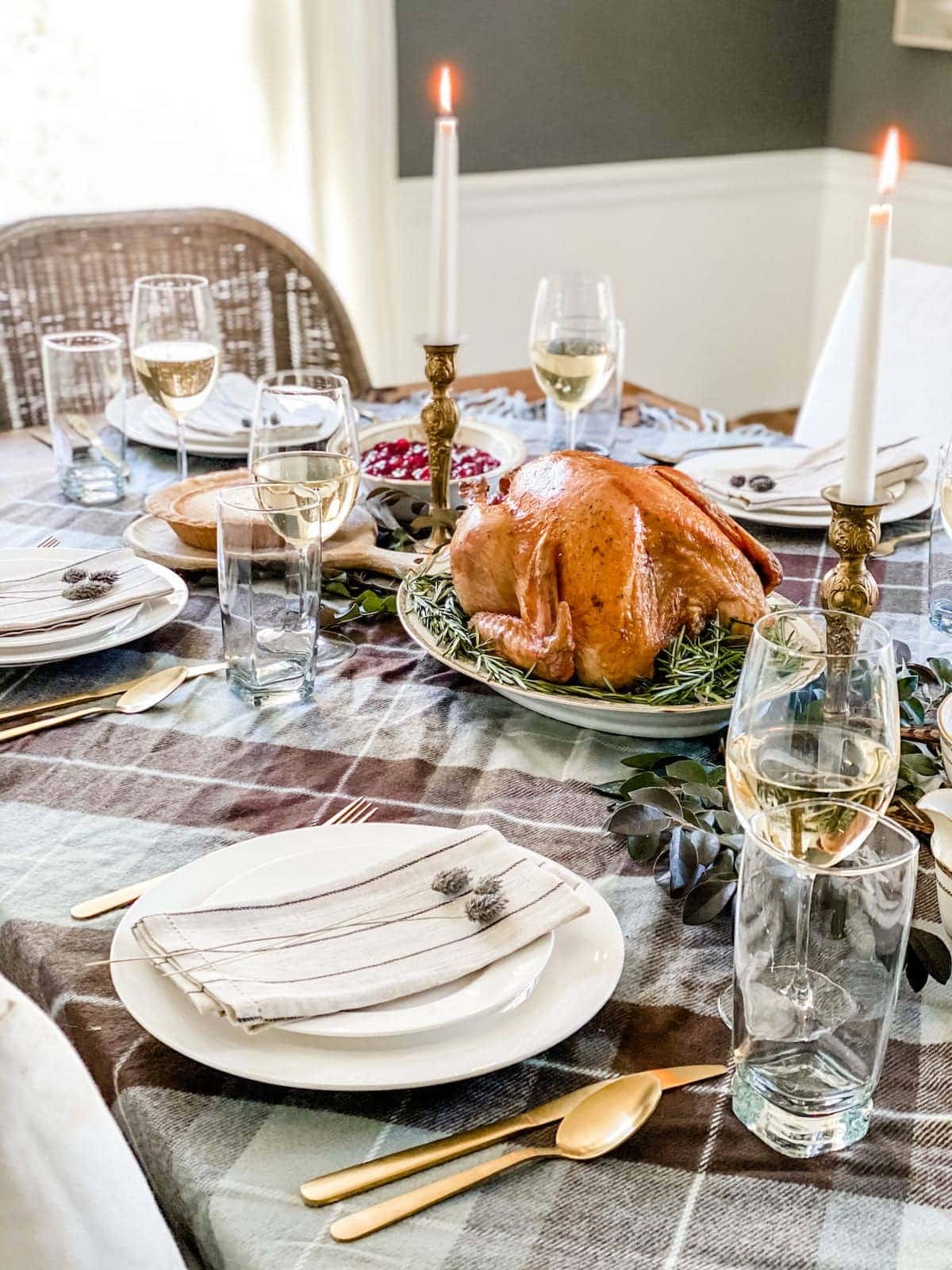 thanksgiving table using secondhand thrift store dishes