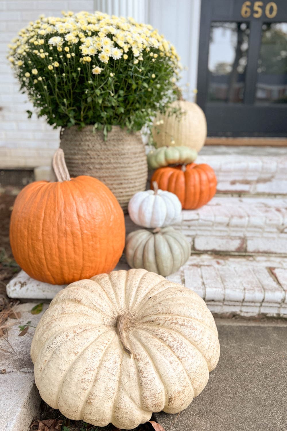porch steps decorated for fall