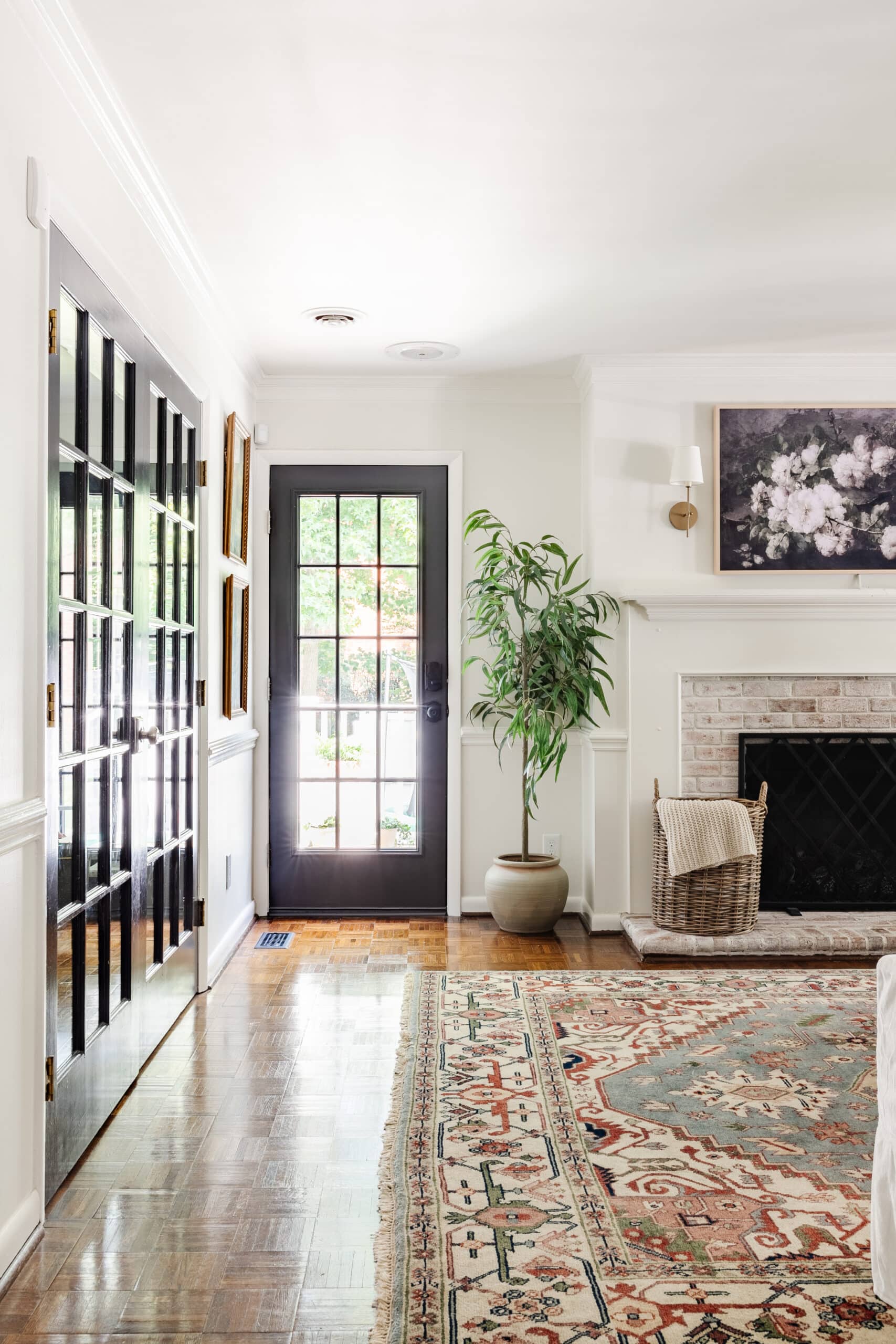 black painted french door in a living room