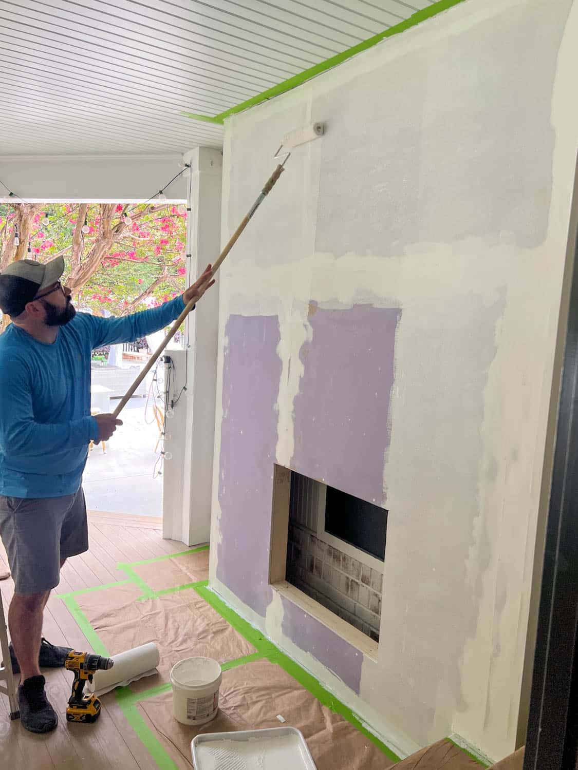 rolling microgrip primer on fireplace drywall