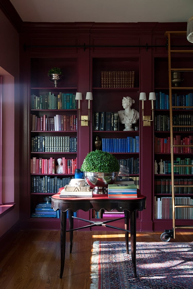 the makerista burgundy built in shelves library room sherwin williams radicchio leaf