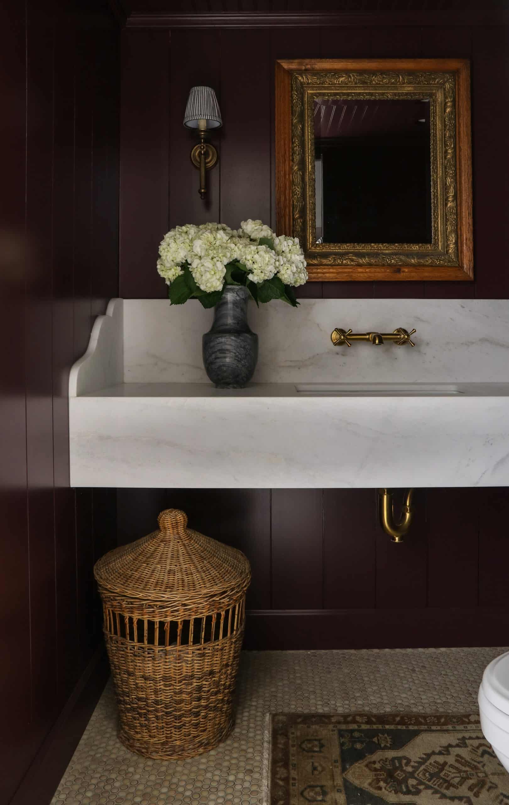 burgundy bathroom wildflower home interiors farrow and ball brinjal